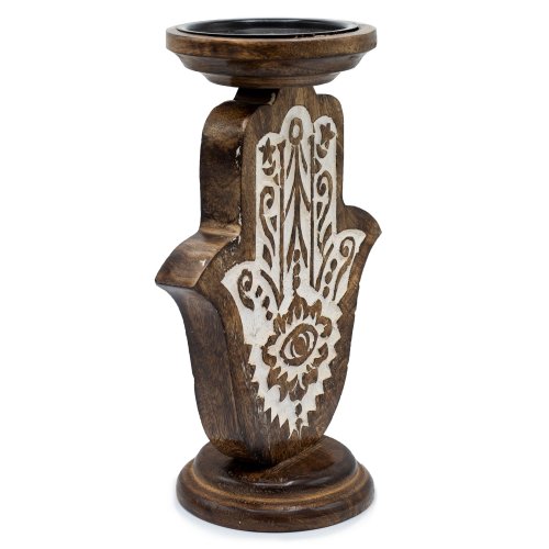(image for) Mango Wood Candle Stand - Hamsa - Large