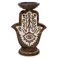 (image for) Mango Wood Candle Stand - Hamsa - Large