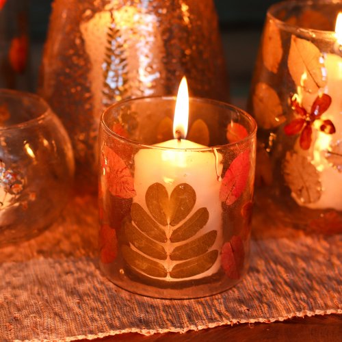(image for) Natural Floral Glass - Straight Candle Holder - Primavera - (8x8cm)