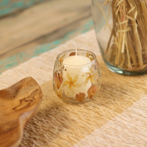 (image for) Natural Floral Glass - Straight Candle Holder - Rosa - (8x8cm)