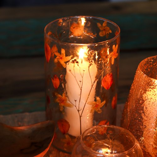 (image for) Natural Floral Glass - Tall Vase Candle Holder - Rose - (19x11cm)