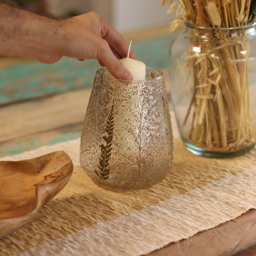 (image for) Natural Floral Glass - Large Bowl Candle Holder - Pino - (15x12cm)