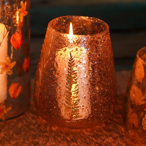 (image for) Natural Floral Glass - Large Bowl Candle Holder - Pino - (15x12cm)