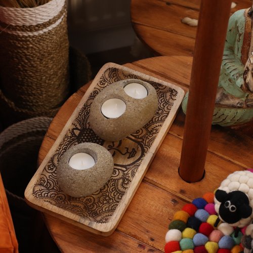 (image for) Natural Riverstone Candle Holder - Single Nightlight