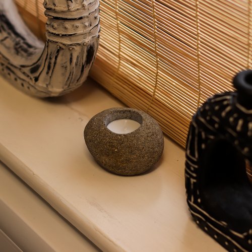 (image for) Natural Riverstone Candle Holder - Single Nightlight