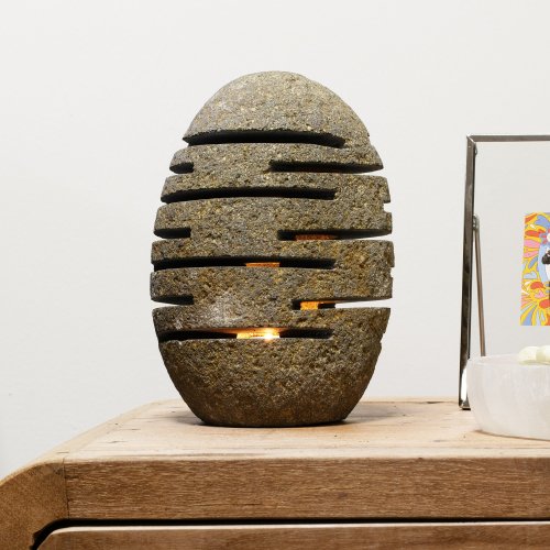 (image for) Natural Riverstone Candle Holder - Standing Stone Cut (10x13x22cm)