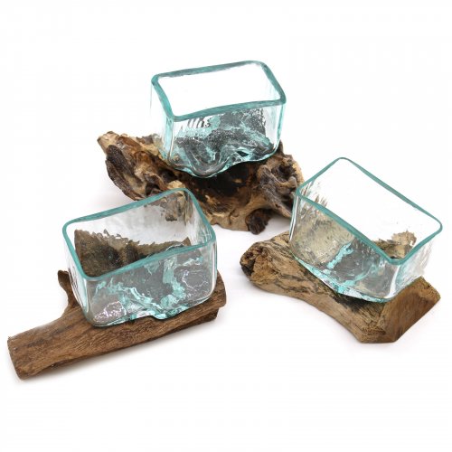 (image for) Molten Glass Tank on Wood with Stand - Small Bowl