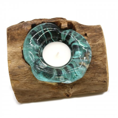 (image for) Molton Glass Candle Single Holder on Wood