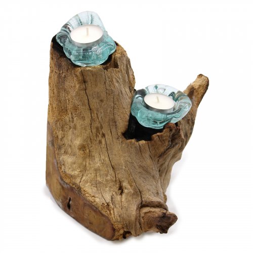 (image for) Molton Glass Candle Double Holder on Wood