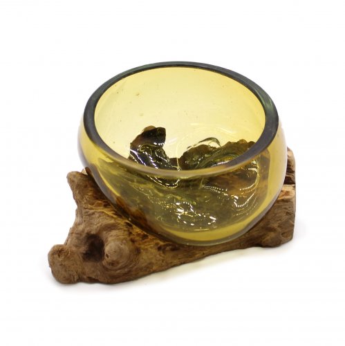 (image for) Molton Glass Mini Amber Bowl on Wood