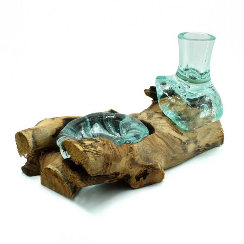 (image for) Molten Glass Small Flower Vase and Tealight Holder on Wood