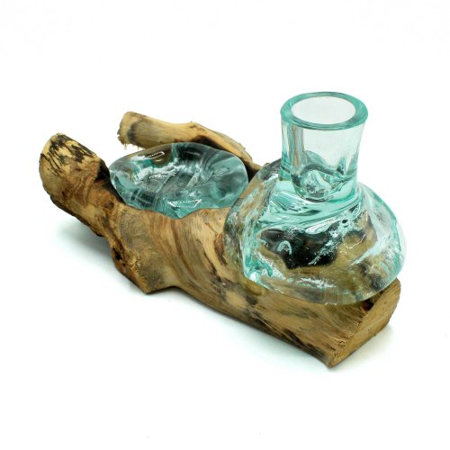 (image for) Molten Glass Small Flower Vase and Tealight Holder on Wood