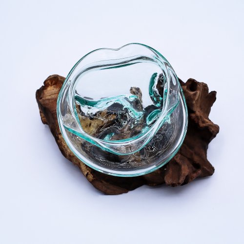 (image for) Molten Glass Wavy Bowl on Wood 18cm
