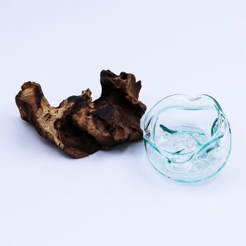 (image for) Molten Glass Wavy Bowl on Wood 18cm