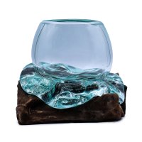 (image for) Molten Glass Mini Goldfish Bowl on Wood 20cm