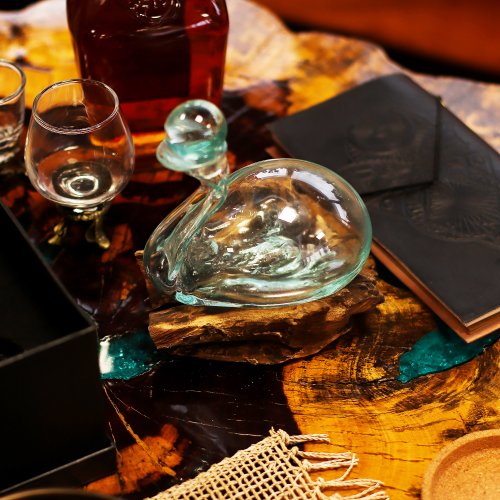 (image for) Molten Glass Duck Decanter on Wood with Stopper 19cm
