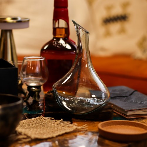 (image for) Molten Glass Mini Decanter on Wood 20cm