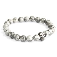 (image for) Pewter Skull / Grey Agate - Gemstone Bracelet