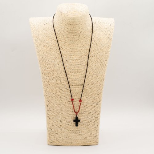 (image for) Cord Necklace Gemstone Pendant - Black Agate Cross