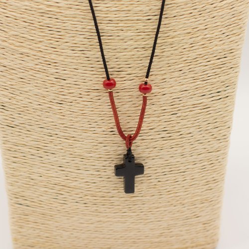 (image for) Cord Necklace Gemstone Pendant - Black Agate Cross