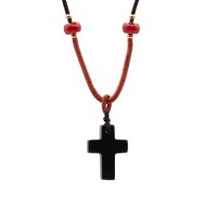 (image for) Cord Necklace Gemstone Pendant - Black Agate Cross