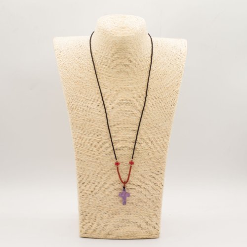 (image for) Cord Necklace Gemstone Pendant - Amethyst Cross