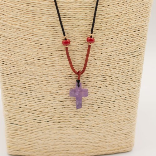 (image for) Cord Necklace Gemstone Pendant - Amethyst Cross