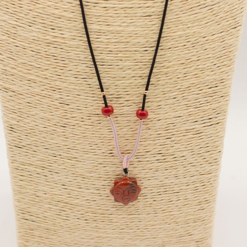 (image for) Cord Necklace Gemstone Pendant - Carnelian Sun Face