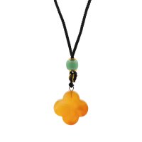 (image for) Cord Necklace Gemstone Pendant - Red Jade Clover