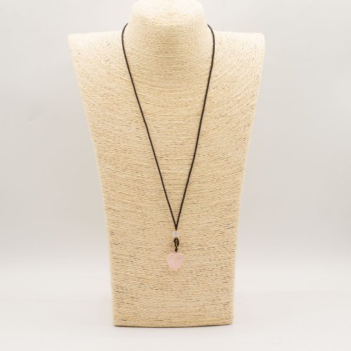 (image for) Cord Necklace Gemstone Pendant - Rose Quartz Heart