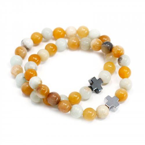 (image for) Set of 2 Gemstones Friendship Bracelets - Loyalty - Amazonite & Yellow Jasper