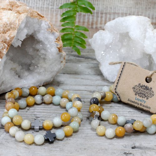(image for) Set of 2 Gemstones Friendship Bracelets - Loyalty - Amazonite & Yellow Jasper