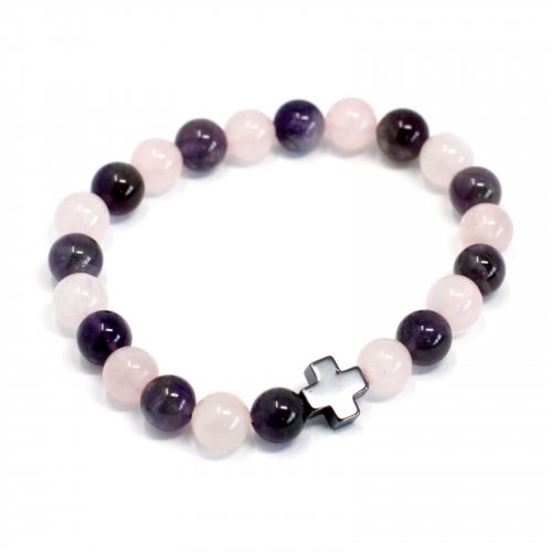 (image for) Set of 2 Gemstones Friendship Bracelets - Love - Amethyst & Rose Quartz