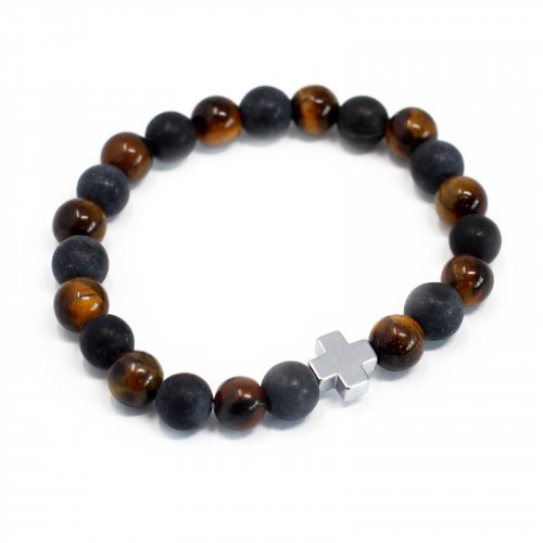 (image for) Set of 2 Gemstones Friendship Bracelets - Power - Tiger Eye & Black Stone