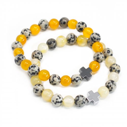 (image for) Set of 2 Gemstones Friendship Bracelets - Protection - Dalmatian Jasper & Yellow Agate