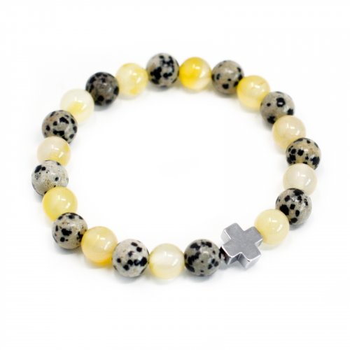 (image for) Set of 2 Gemstones Friendship Bracelets - Protection - Dalmatian Jasper & Yellow Agate