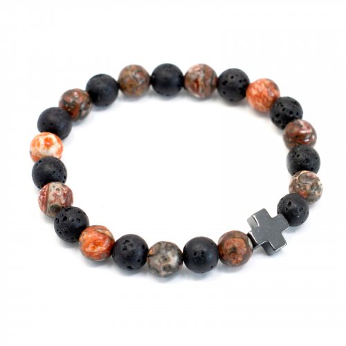 (image for) Set of 2 Gemstones Friendship Bracelets - Eternity - Leopard Skin Jasper & Lava Stone