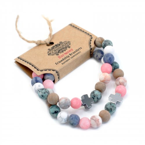 (image for) Set of 2 Gemstones Friendship Bracelets - Harmony - Rainbow Gemstones