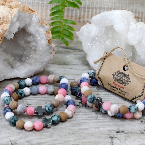 (image for) Set of 2 Gemstones Friendship Bracelets - Harmony - Rainbow Gemstones