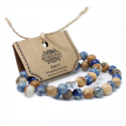(image for) Set of 2 Gemstones Friendship Bracelets - Support - Sodalite & Picture Stone