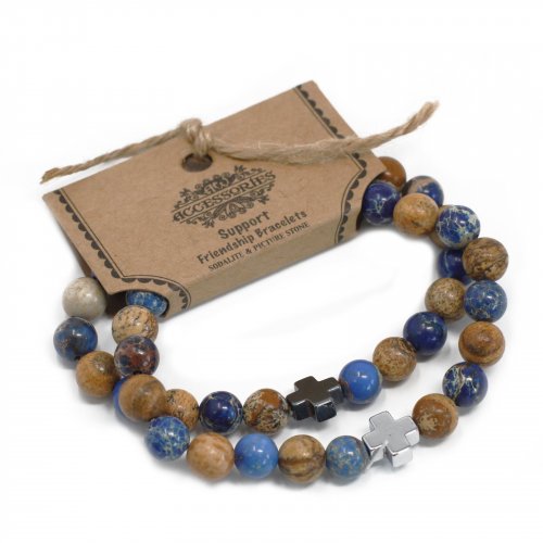 (image for) Set of 2 Gemstones Friendship Bracelets - Support - Sodalite & Picture Stone