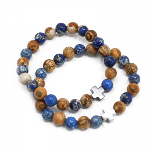 (image for) Set of 2 Gemstones Friendship Bracelets - Support - Sodalite & Picture Stone