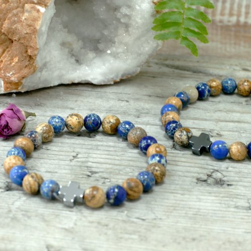 (image for) Set of 2 Gemstones Friendship Bracelets - Support - Sodalite & Picture Stone