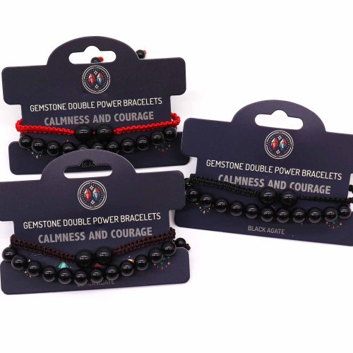 (image for) Gemstone Double Power Bracelets- Black Agate