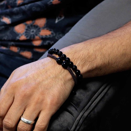 (image for) Gemstone Double Power Bracelets- Black Agate