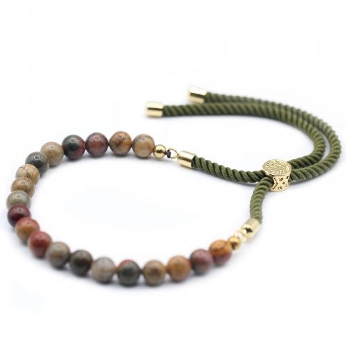 (image for) 18K Gold Plated Gemstone Moss String Bracelet - Picasso Jasper