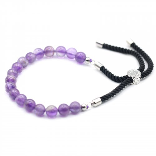 (image for) 925 Silver Plated Gemstone Black String Bracelet - Amethyst