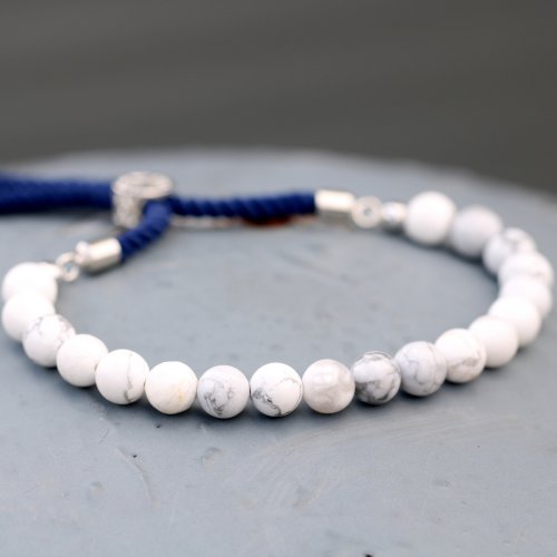 (image for) 925 Silver Plated Gemstone Navy String Bracelet - White Howlite