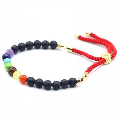 (image for) 18K Gold Plated Gemstone Royal String Bracelet - Lava Stone Chakra