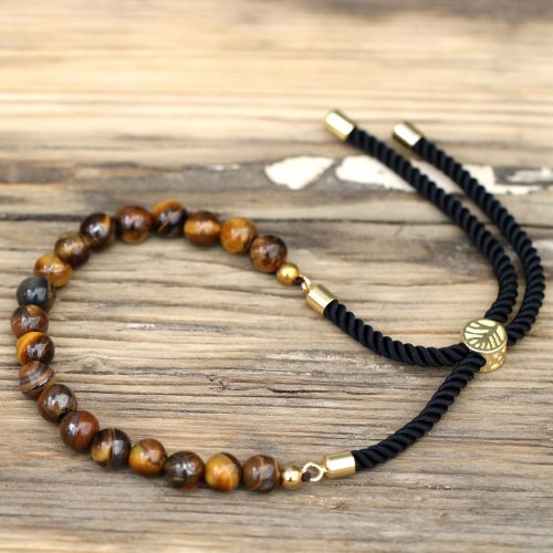 (image for) 18K Gold Plated Gemstone Black String Bracelet - Tiger Eye
